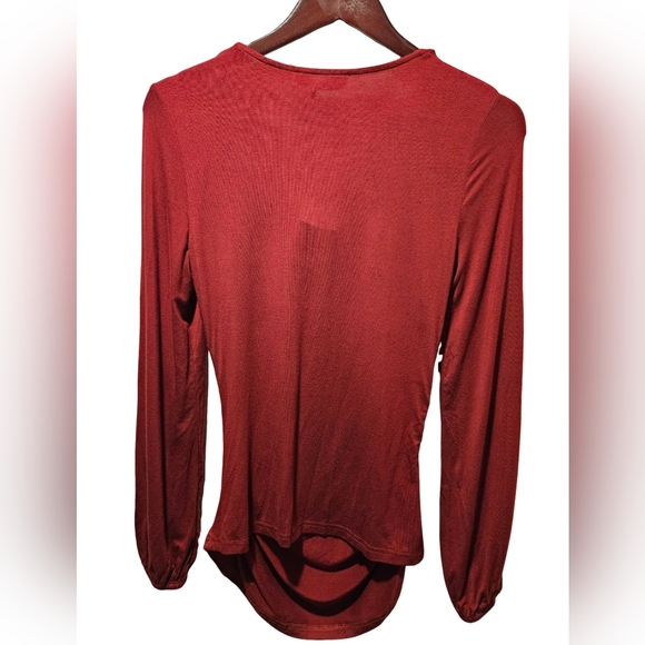 NWT Grace Karin Ruched Comfy Casual Long Sleeve Square V-Neck Top. Wine. Small - Picture 5 of 7
